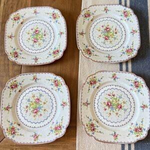 4x 1940s England Royal Albert Bone China Petit Point Square Salad Plate